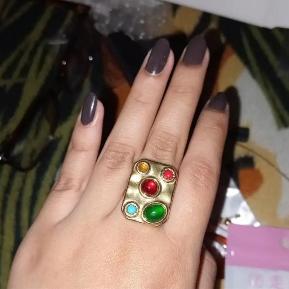 Gold Multicolor Statement Ring Stainless